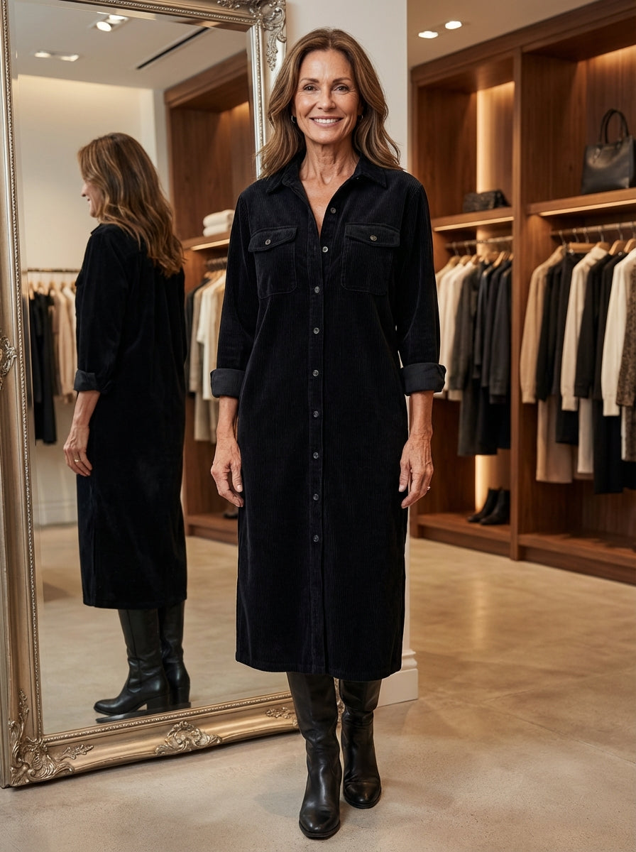 Heather™ - Corduroy Midi Dress - Maison Léa &amp; Lou