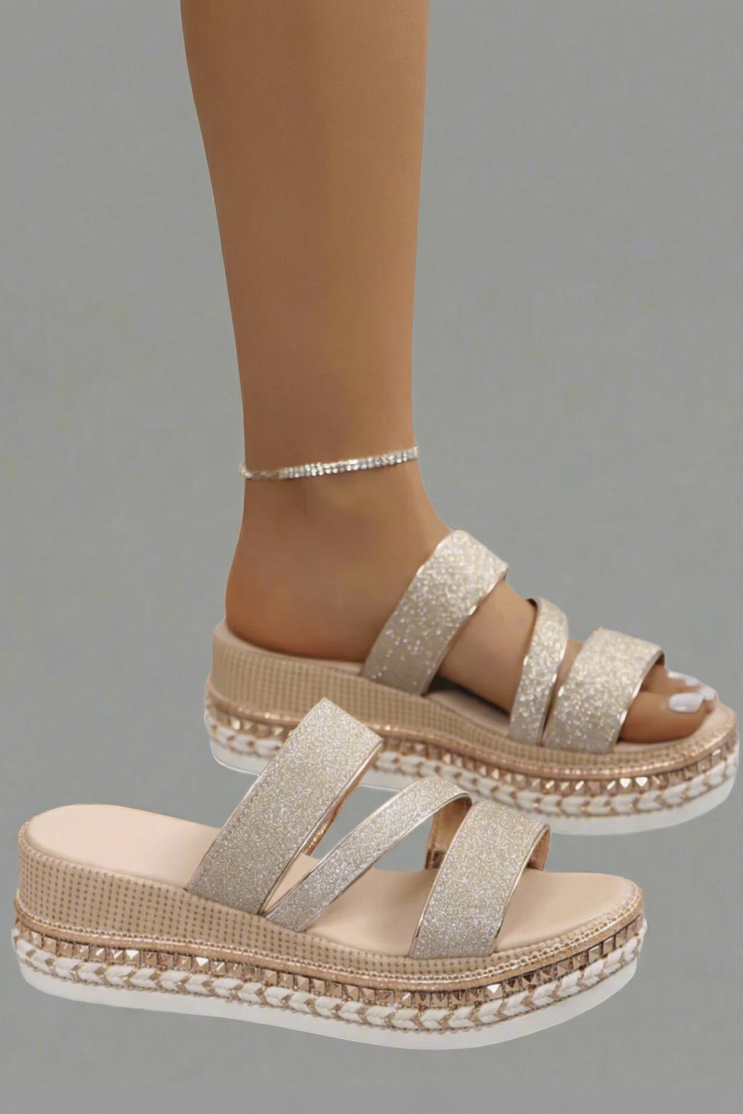VANESSA | Sandali con Tacco a Wedge Glitterati dal Design Glamour per l&