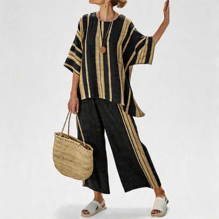 Calden™ | Comfortable Oversized Striped Top &amp; Relaxed Linen Pants