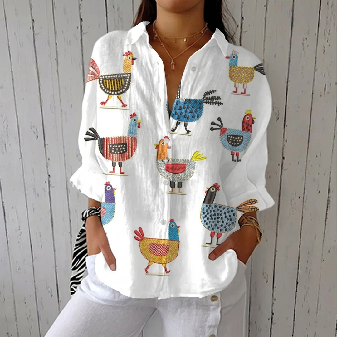 Ingrid™ | Playful Hen Blouse - Maison Léa & Lou