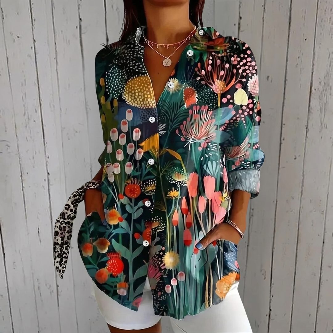 Angela™ | Vibrant Artistic Button-Up Blouse - Maison Léa & Lou