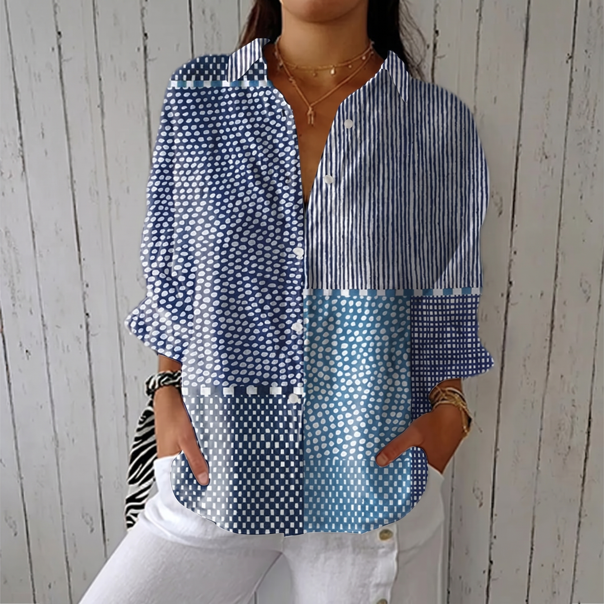 Fiora™ | Ocean Patchwork Blouse - Maison Léa & Lou