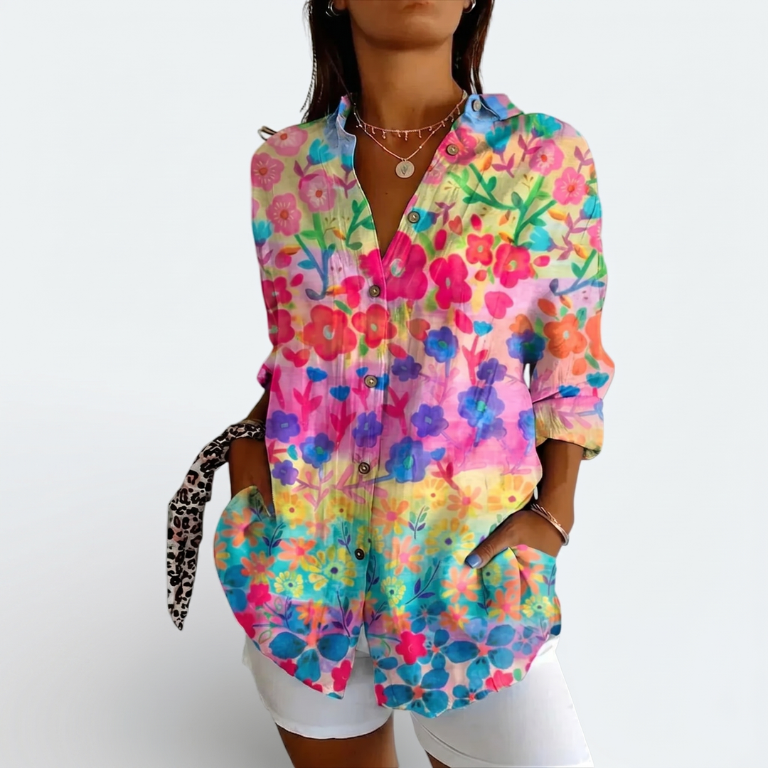 Valeria™ | Vibrant Artistic Button-Up Blouse - Maison Léa & Lou