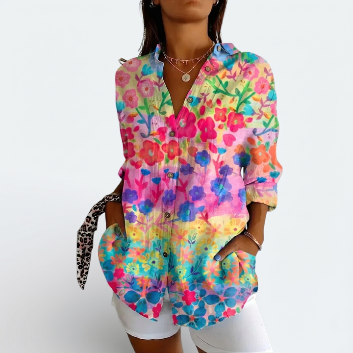 Valeria™ | Vibrant Artistic Button-Up Blouse - Maison Léa &amp; Lou