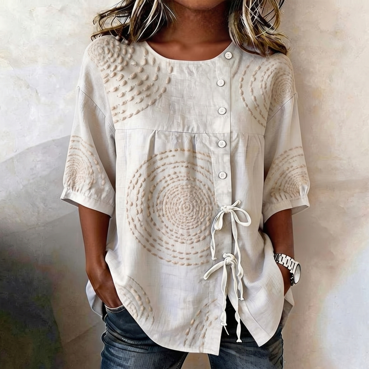 Emeline™ | Soft Embroidered Linen Blend Top - Maison Léa &amp; Lou
