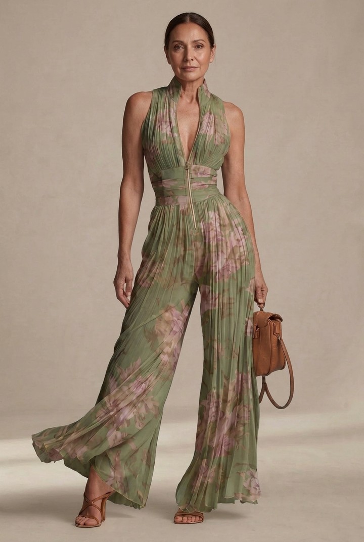 Viola | Tuta in chiffon floreale plissé dal fascino romantico e mediterraneoV