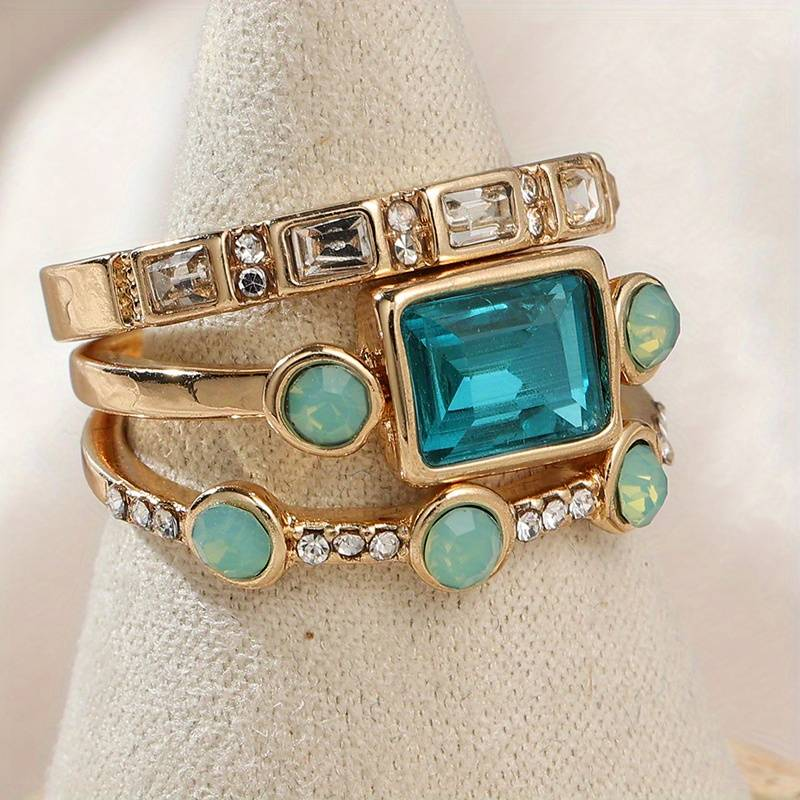 DARLENE™ - Vintage Blue Crystal Ring Set - Maison Léa & Lou