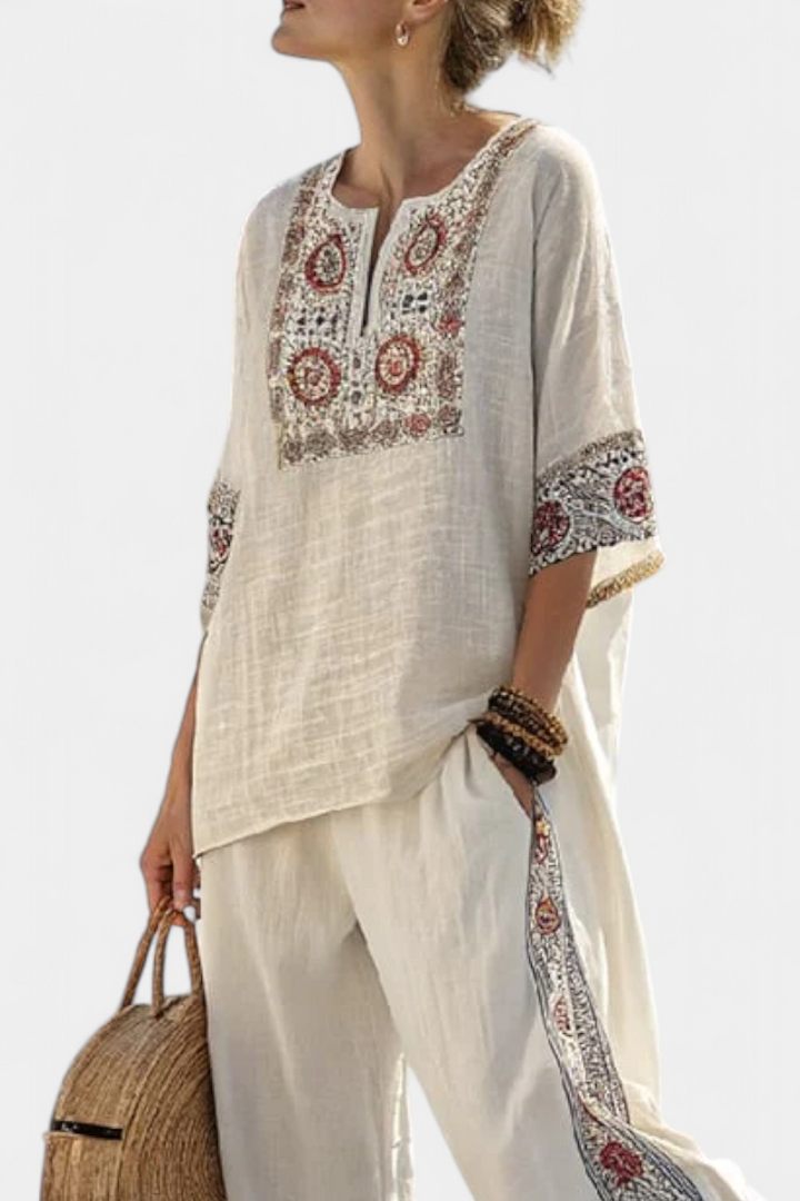 Tameric | Sophisticated Embroidered Raw Blouse &amp; Wide Pants - Maison Léa &amp; Lou