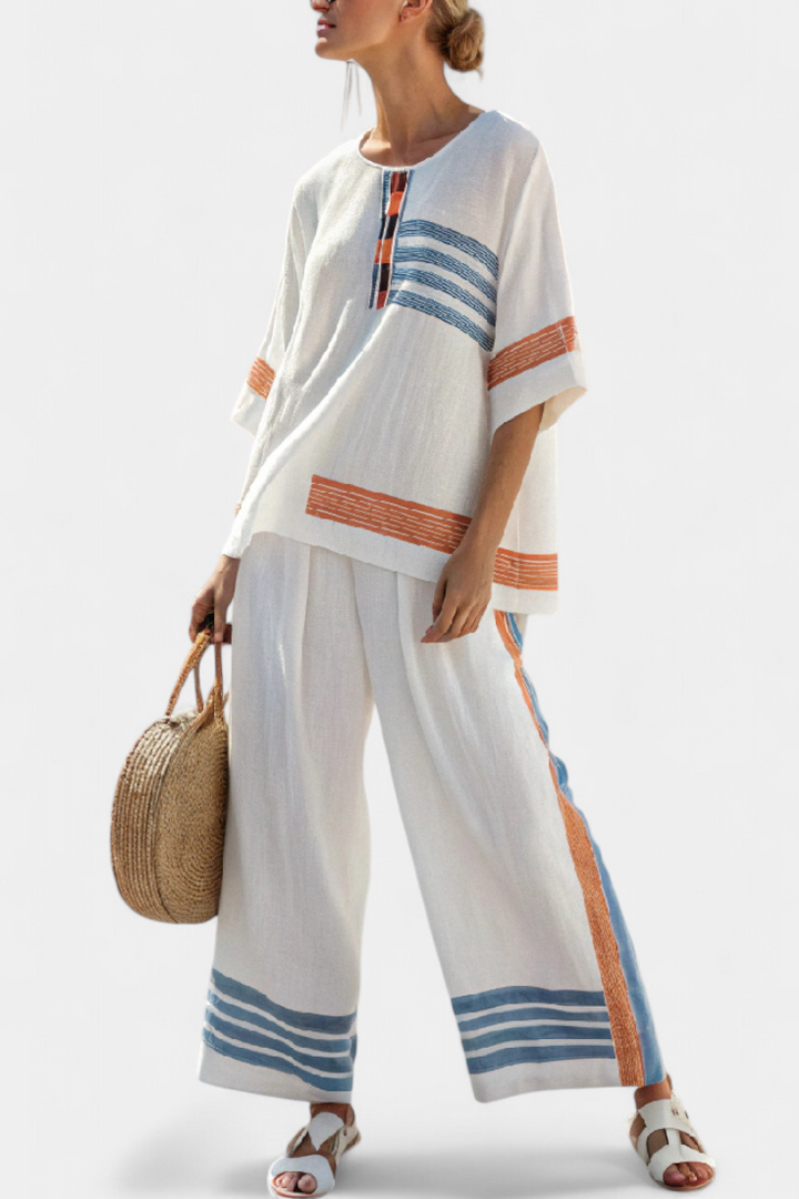 Marcellin | Sophisticated Blue-Orange Striped Top &amp; Pants - Maison Léa &amp; Lou