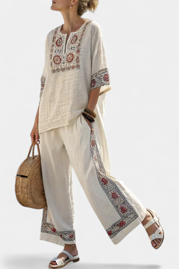 Tameric | Sophisticated Embroidered Raw Blouse &amp; Wide Pants - Maison Léa &amp; Lou