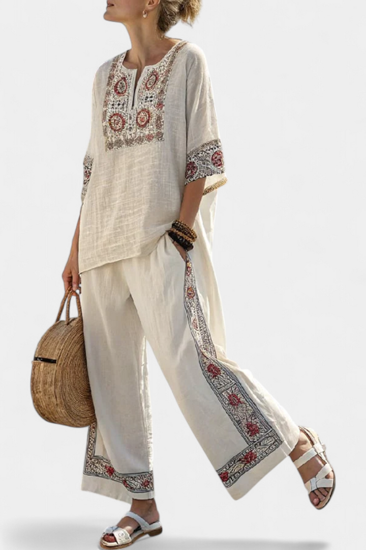 Tameric | Sophisticated Embroidered Raw Blouse &amp; Wide Pants - Maison Léa &amp; Lou