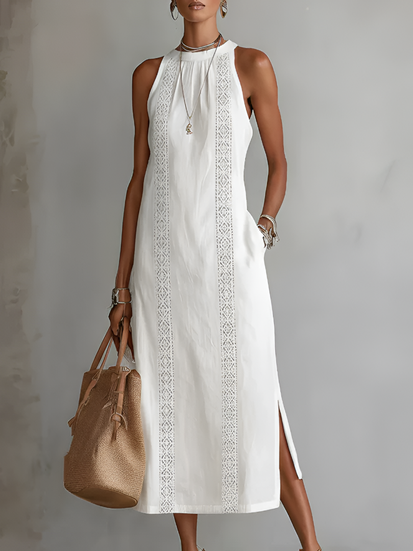 Alessandra | Abito maxi bianco in lino elegante