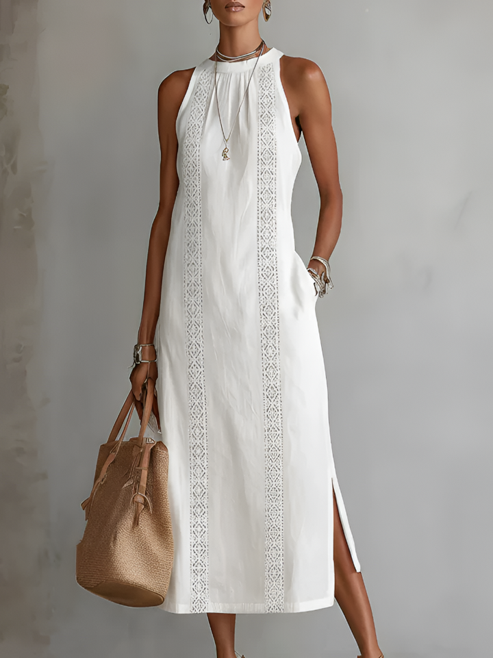 Alessandra | Abito maxi bianco in lino elegante