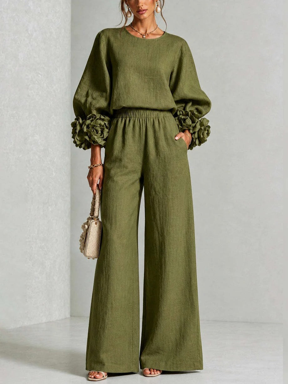 Penelope | Floral Appliqué Two-Piece Set - Maison Léa &amp; Lou