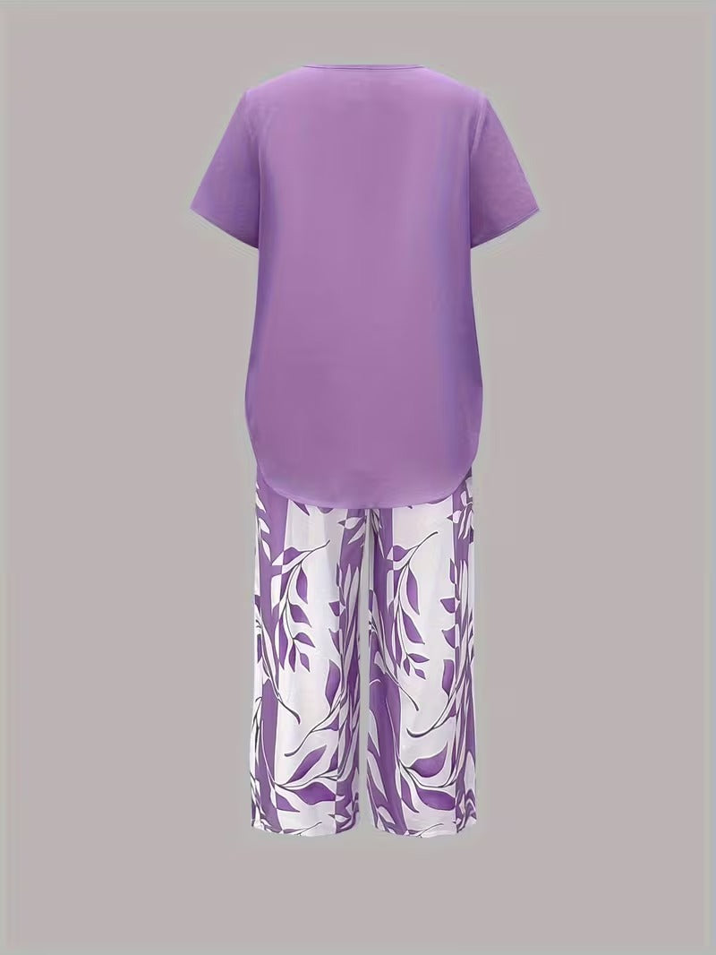 Elmyra™ | Casual Leaf Print Two-Piece Set - Maison Léa &amp; Lou