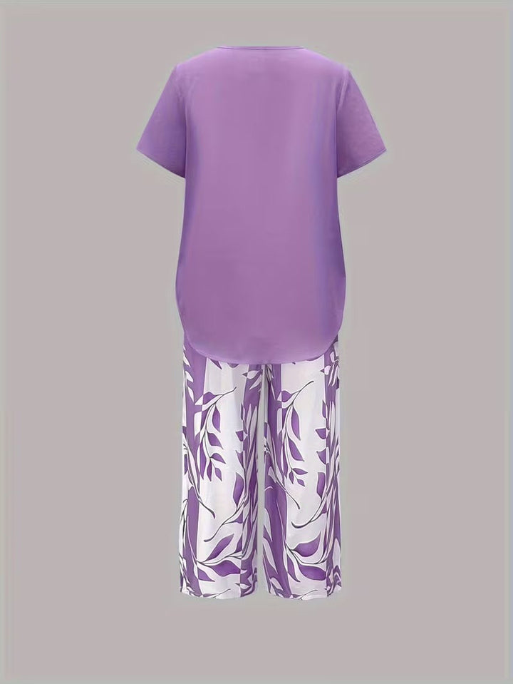 Elmyra™ | Casual Leaf Print Two-Piece Set - Maison Léa &amp; Lou