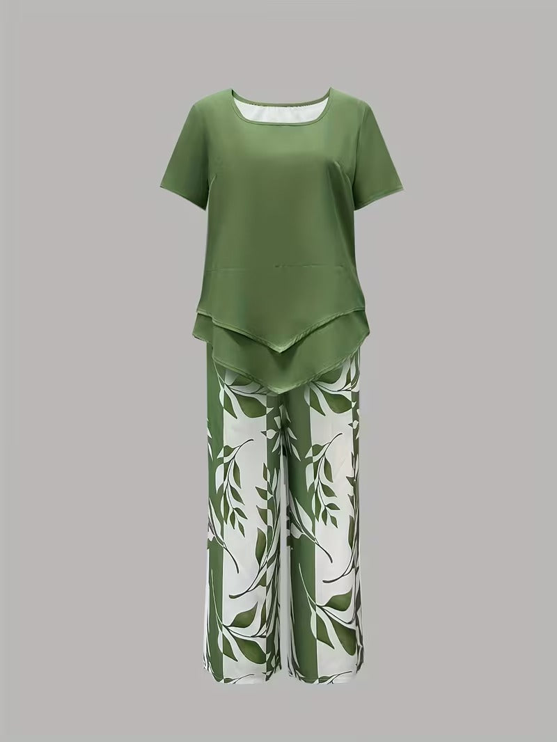 Elmyra™ | Casual Leaf Print Two-Piece Set - Maison Léa &amp; Lou