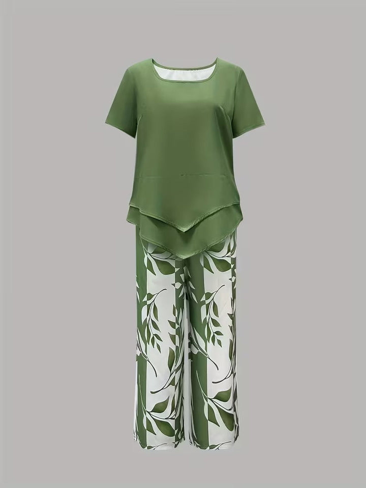 Elmyra™ | Casual Leaf Print Two-Piece Set - Maison Léa &amp; Lou