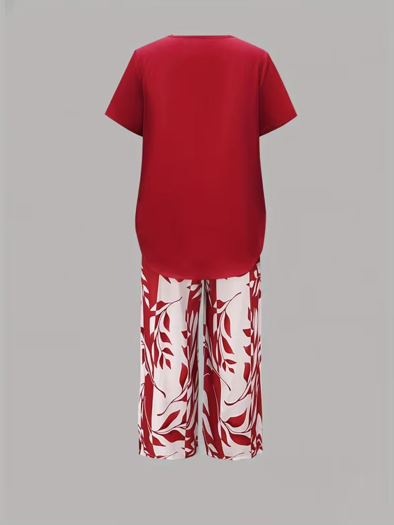Elmyra™ | Casual Leaf Print Two-Piece Set - Maison Léa &amp; Lou