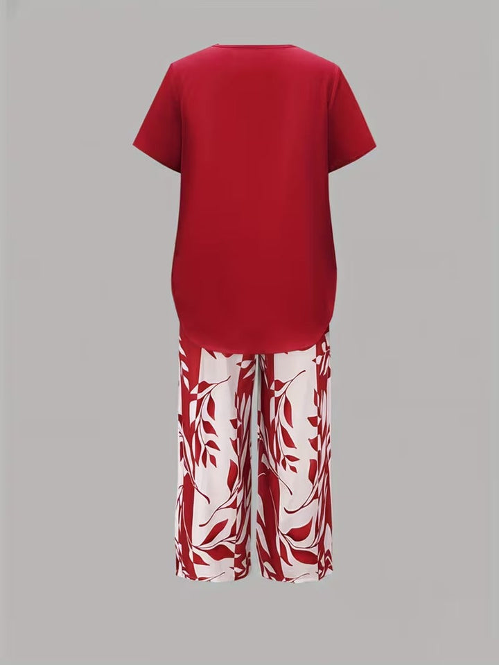 Elmyra™ | Casual Leaf Print Two-Piece Set - Maison Léa &amp; Lou
