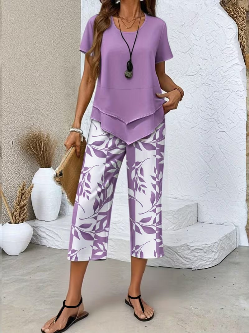 Elmyra™ | Casual Leaf Print Two-Piece Set - Maison Léa &amp; Lou