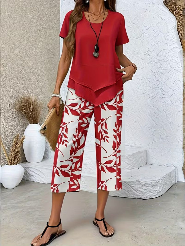 Elmyra™ | Casual Leaf Print Two-Piece Set - Maison Léa &amp; Lou