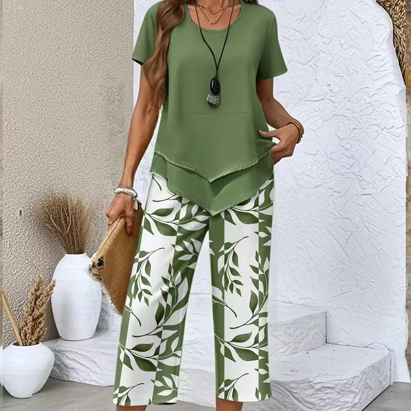 Elmyra™ | Casual Leaf Print Two-Piece Set - Maison Léa & Lou
