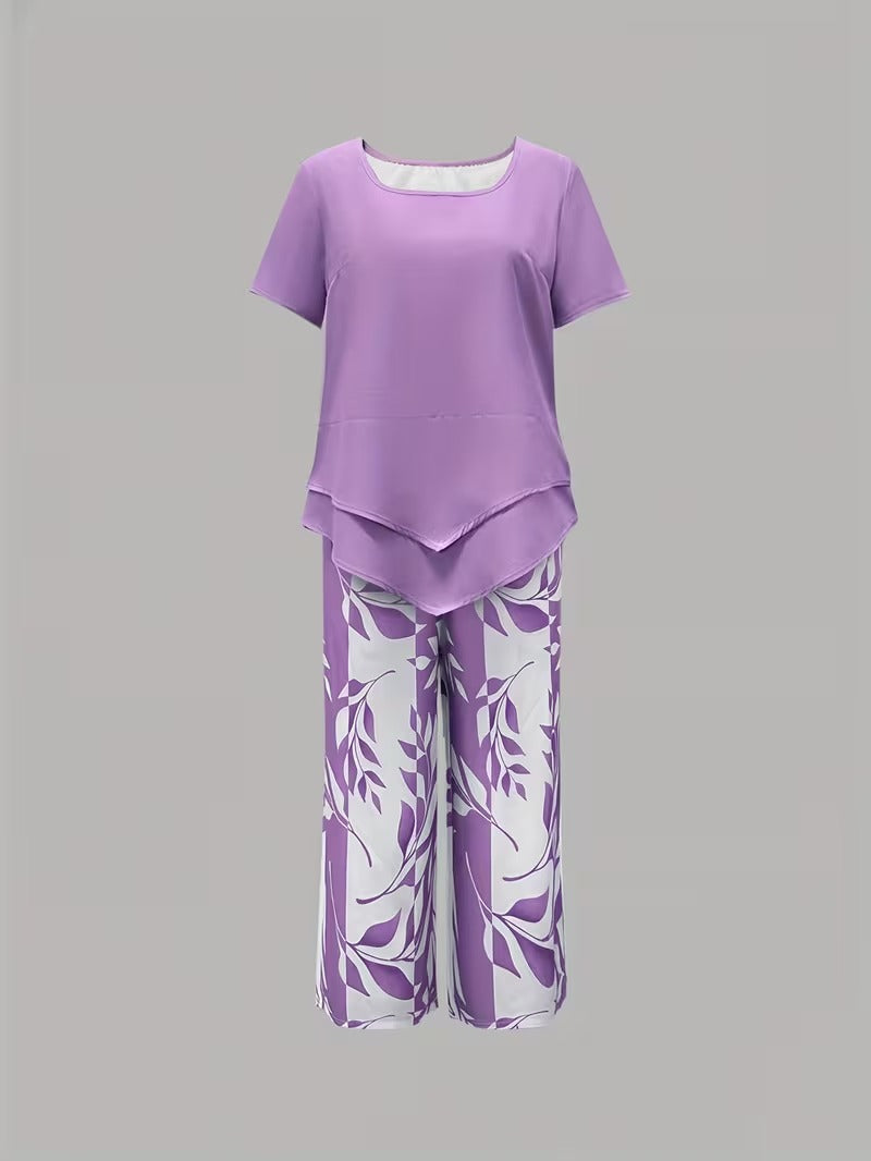 Elmyra™ | Casual Leaf Print Two-Piece Set - Maison Léa &amp; Lou
