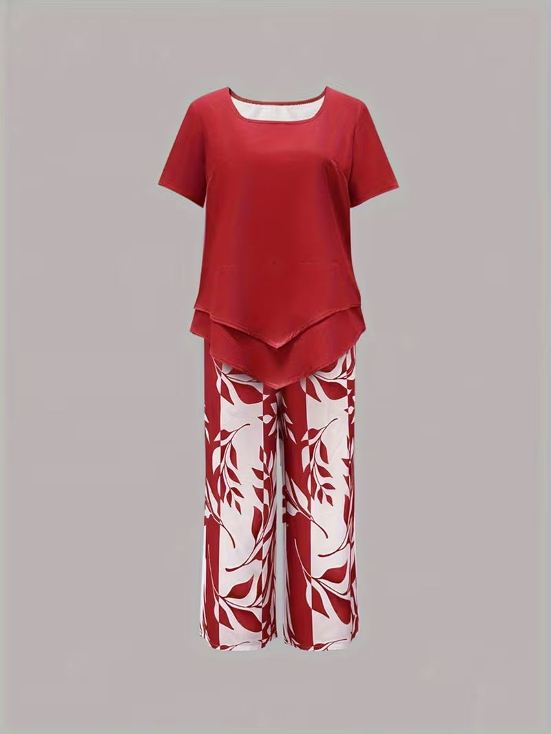 Elmyra™ | Casual Leaf Print Two-Piece Set - Maison Léa &amp; Lou