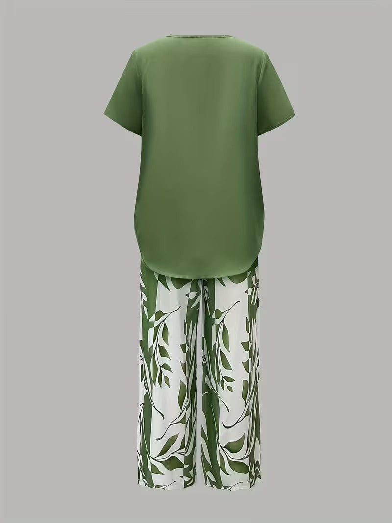 Elmyra™ | Casual Leaf Print Two-Piece Set - Maison Léa &amp; Lou