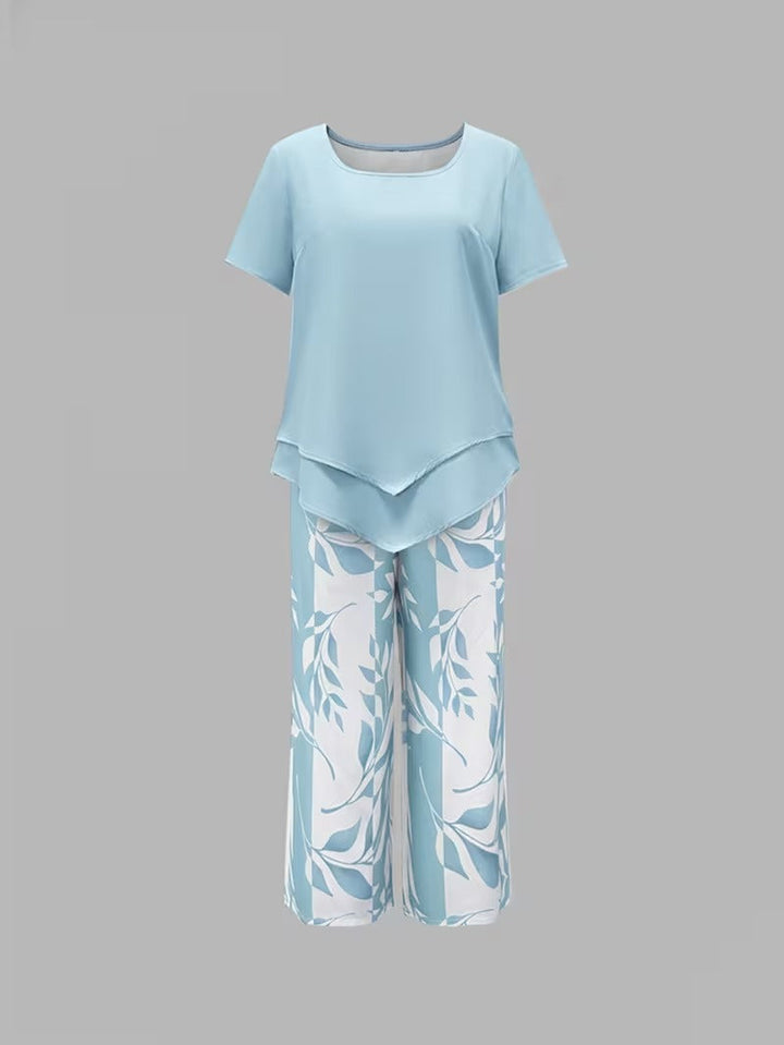 Elmyra™ | Casual Leaf Print Two-Piece Set - Maison Léa &amp; Lou