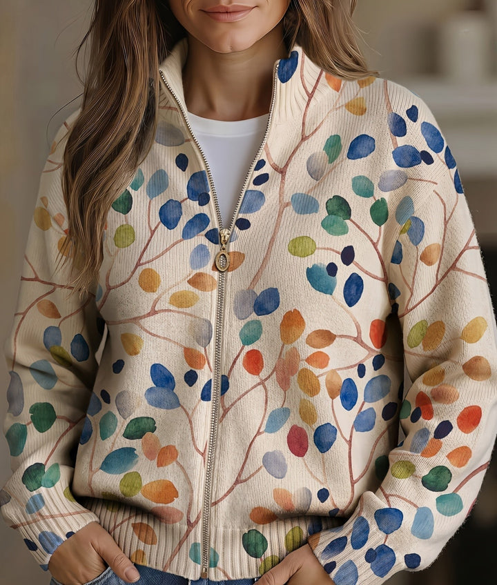 Imogene™ | Botanical Leaf Print Zip Cardigan - Maison Léa &amp; Lou