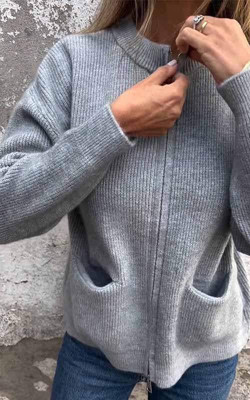 SARIA™ - Zip-Up Knit Cardigan - Maison Léa & Lou