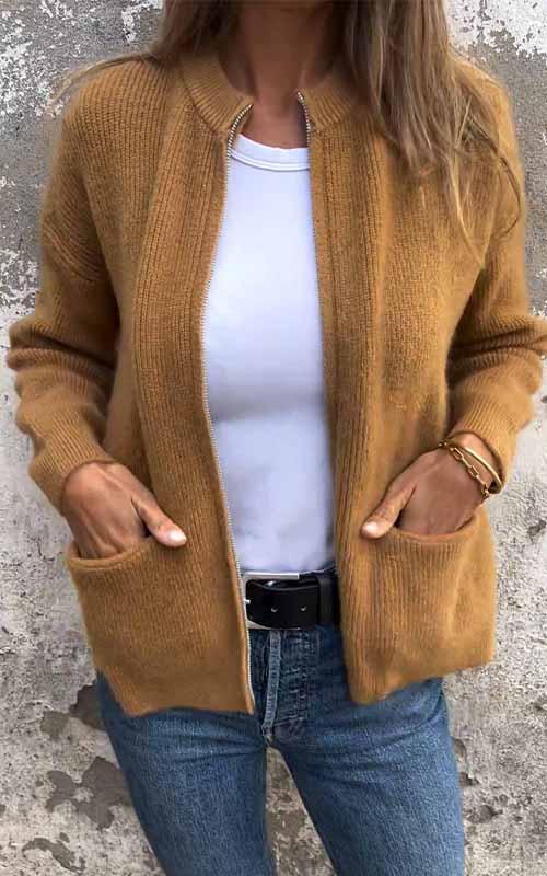 SARIA™ - Zip-Up Knit Cardigan - Maison Léa &amp; Lou