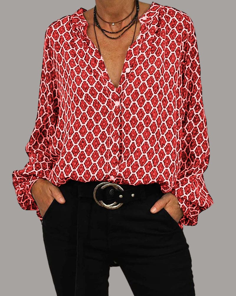 ELVIRA™ - Geometric V-Neck Blouse - Maison Léa &amp; Lou