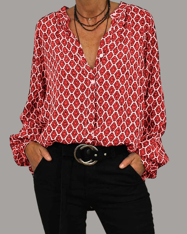 ELVIRA™ - Geometric V-Neck Blouse - Maison Léa &amp; Lou