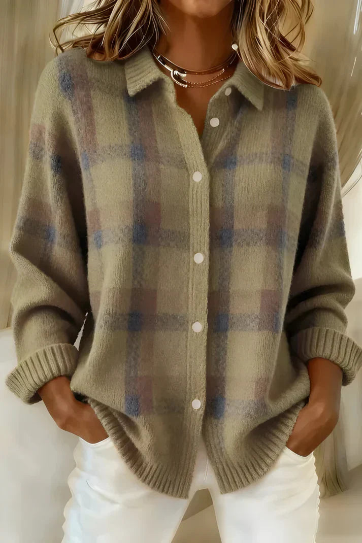 Rose™ | Plaid Knit Cardigan - Maison Léa &amp; Lou