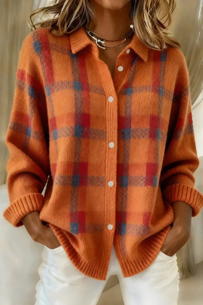 Rose™ | Plaid Knit Cardigan - Maison Léa &amp; Lou
