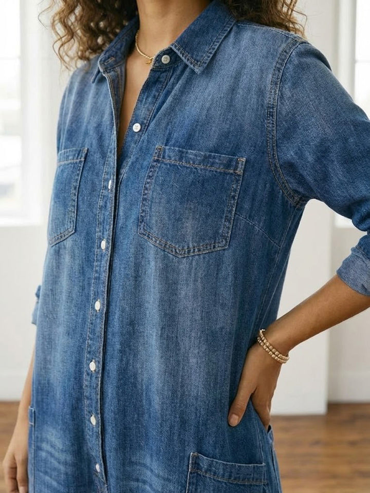 Diana | Vintage Washed Soft Cotton Denim Jumpsuit with Button Closure - Maison Léa &amp; Lou