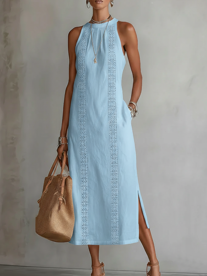 Alessandra | Abito maxi bianco in lino elegante