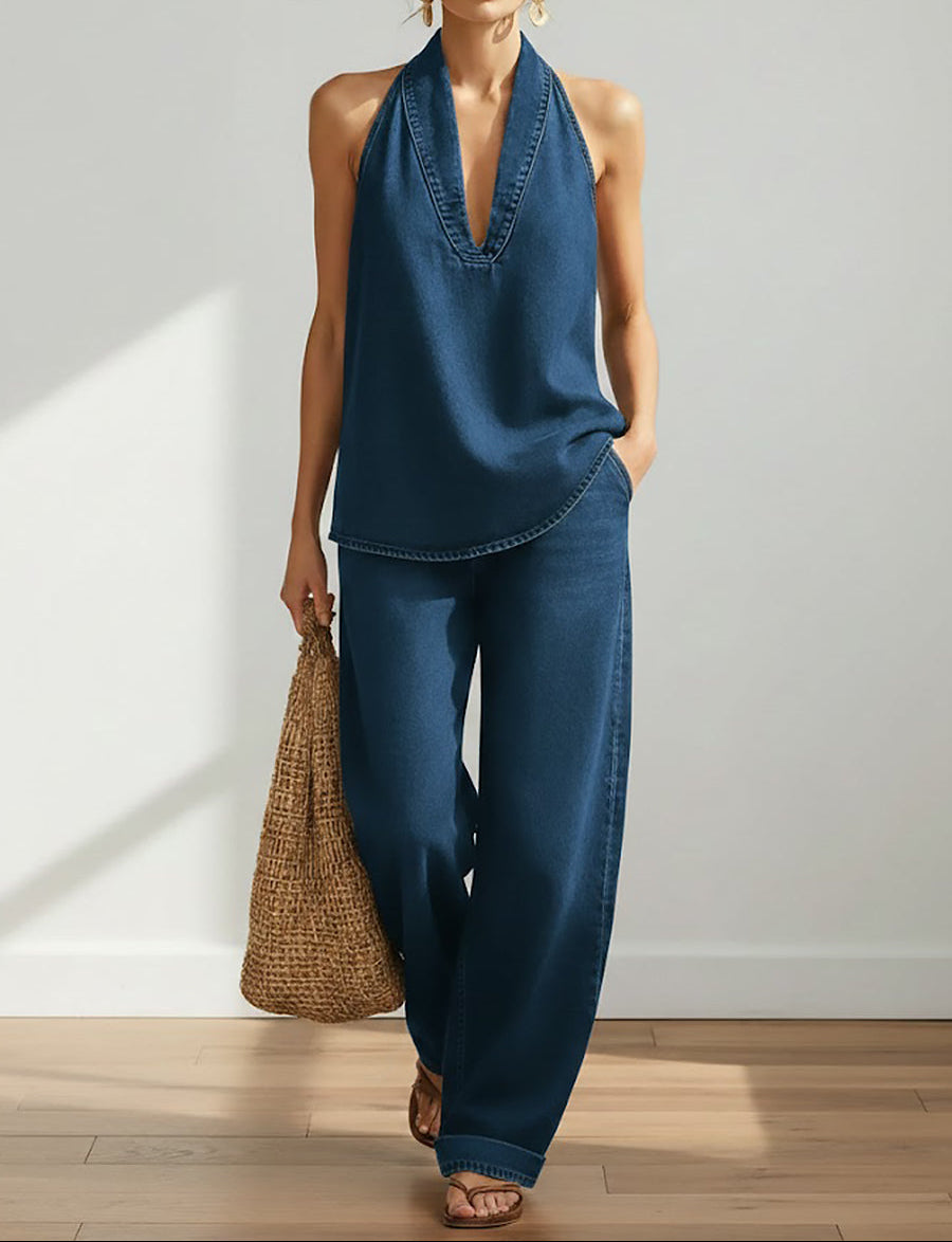 Ivy | Vintage Washed Soft Denim-Look Two-Piece Set - Maison Léa &amp; Lou