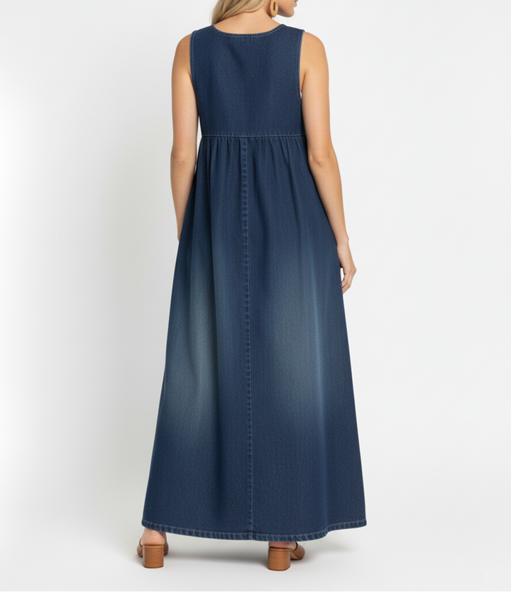 Karen | Vintage Washed Soft Cotton Feel Denim Maxi Dress - Maison Léa &amp; Lou