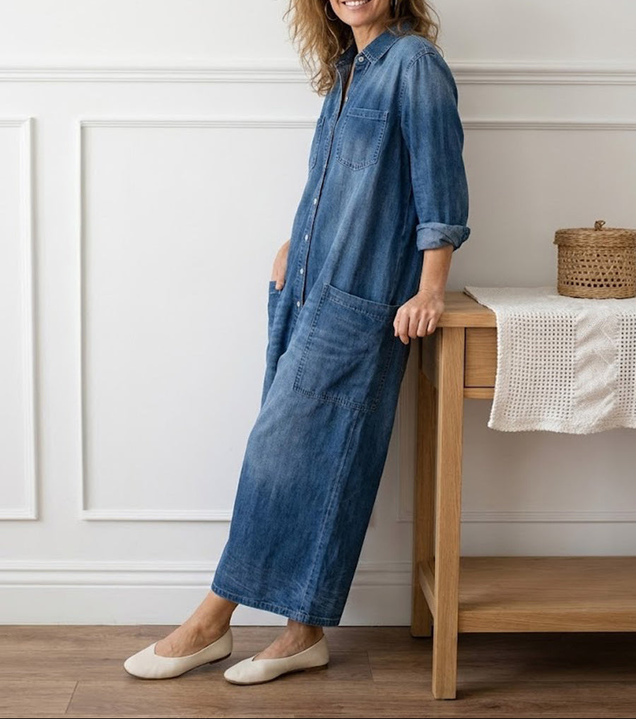 Diana | Vintage Washed Soft Cotton Denim Jumpsuit with Button Closure - Maison Léa & Lou