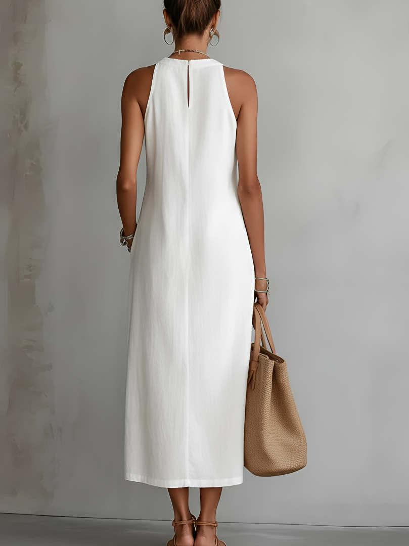 Alessandra | Abito maxi bianco in lino elegante