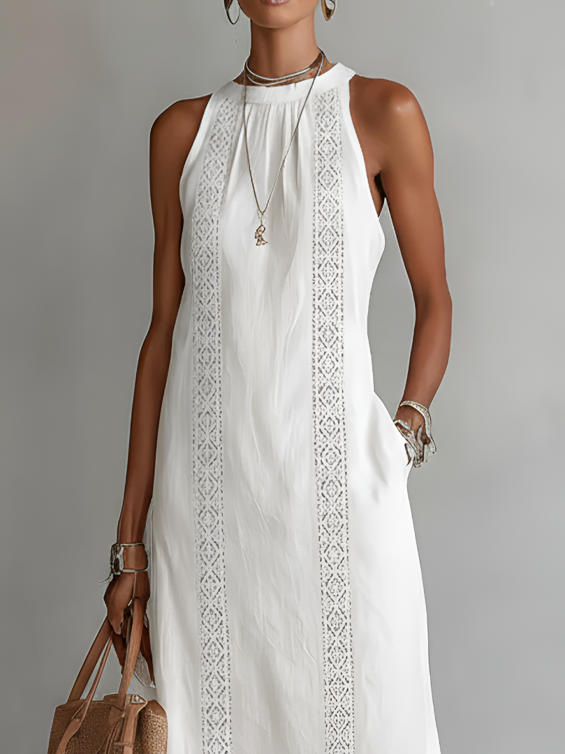 Alessandra | Abito maxi bianco in lino elegante