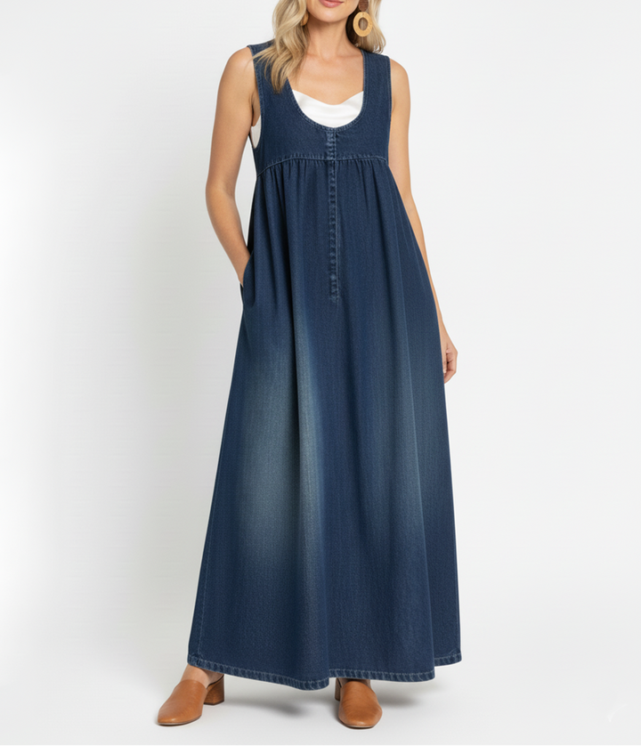 Karen | Vintage Washed Soft Cotton Feel Denim Maxi Dress - Maison Léa &amp; Lou
