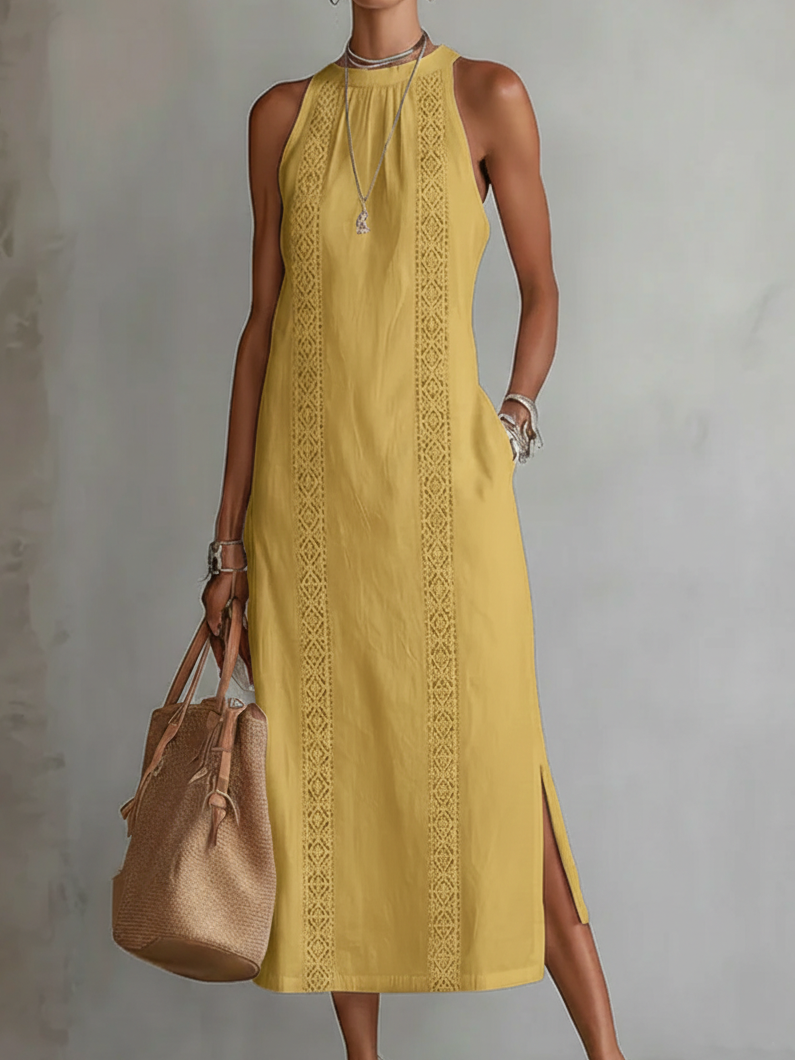 Alessandra | Abito maxi bianco in lino elegante