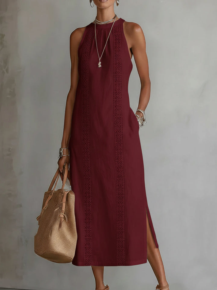 Alessandra | Abito maxi bianco in lino elegante
