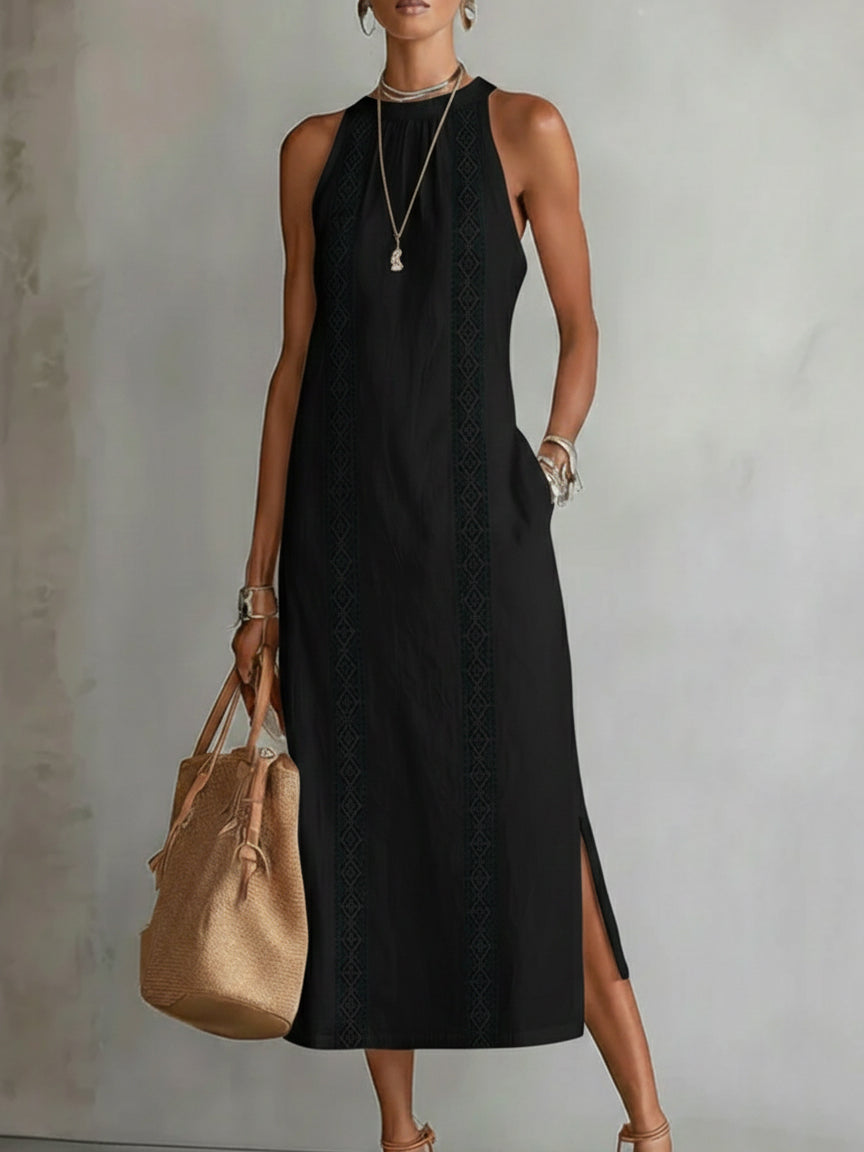 Alessandra | Abito maxi bianco in lino elegante
