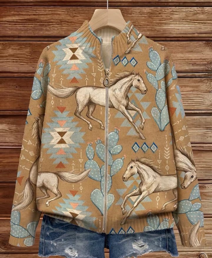 Perpetua™ | Desert Horse and Cactus Zip Cardigan - Maison Léa &amp; Lou